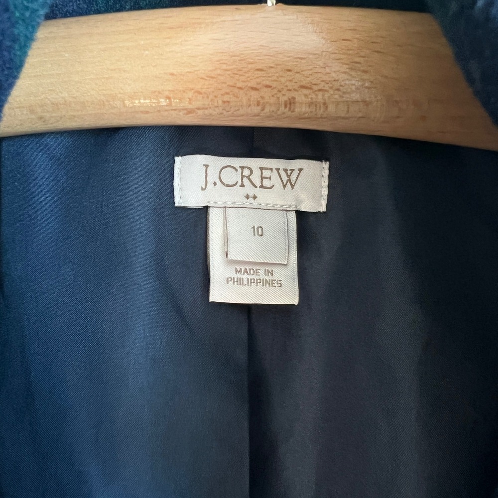 J.Crew Plaid Schoolboy Blazer Size 10 Green Navy Wool Blend Crest Button Preppy - Picture 8 of 9